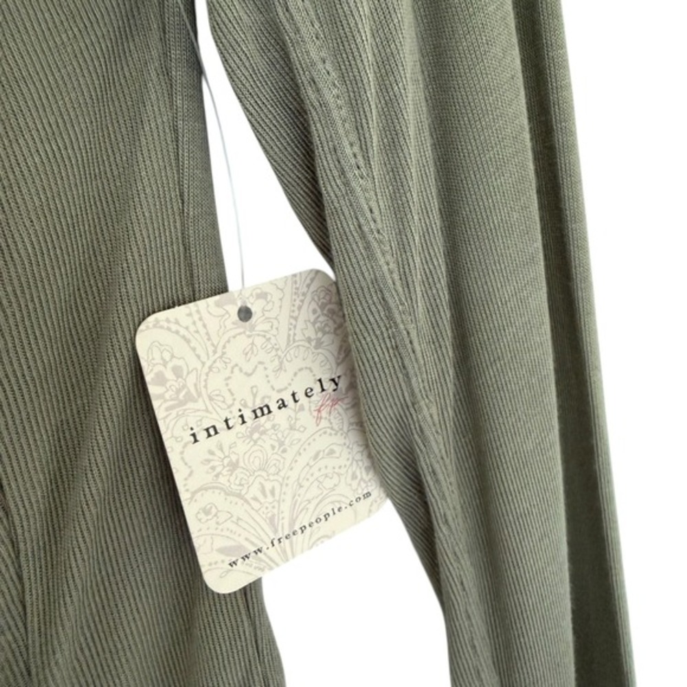 NWT Free People Night We Met Long Sleeve Top Ribbed Ruched Size XS Green - Picture 5 of 10